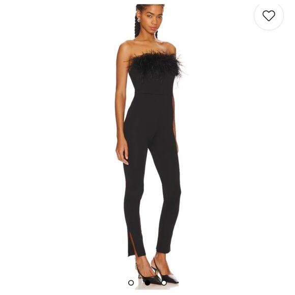 Alice + Olivia Idell Strapless Feather Trim Zip Jumpsuit Black Women’s Size 6 - Picture 1 of 10